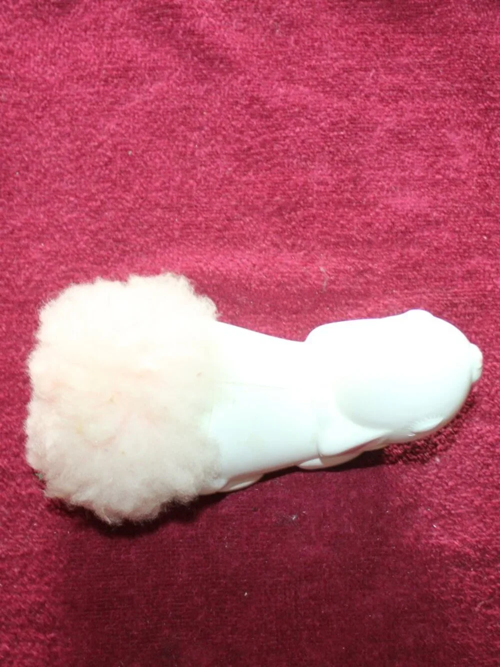 Vintage 1970s Avon Bunny Fluffpuff, white plastic rabbit body & pink fluffy tail
